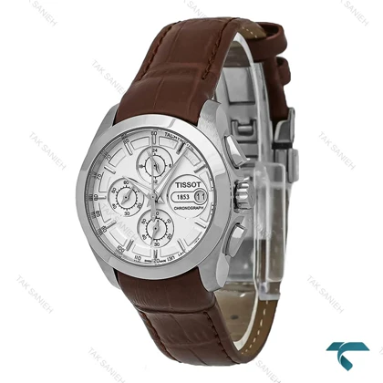 ساعت تیسوت زنانه سه موتوره کرنوگراف سیلور بند چرم قهوه ای Tissot-8264-L