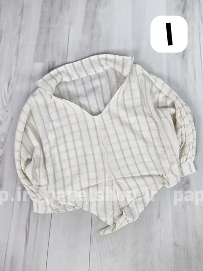 شومیز جلوبسته راه راه لمه دار جلو گره‌ای