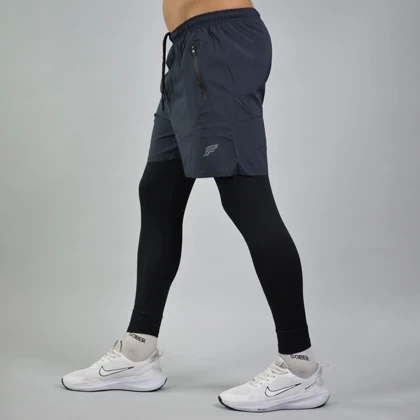 شلوارک و لگ سرهمی ورزشی مردانه مدل PY-3M1432 طوسی تیره