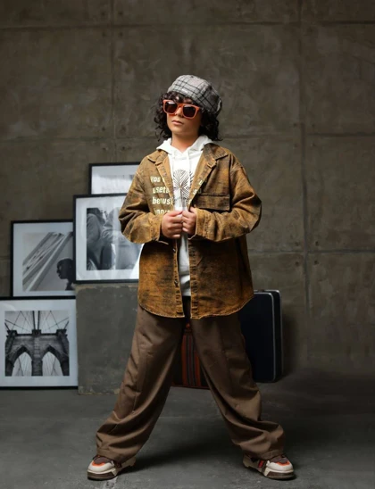 ست دوتیکه هودی و کت جین رنگ آجری کد 3720