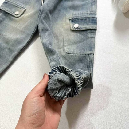 شلوار جین سنگ شور شده دمپا کش سبک اورجینال