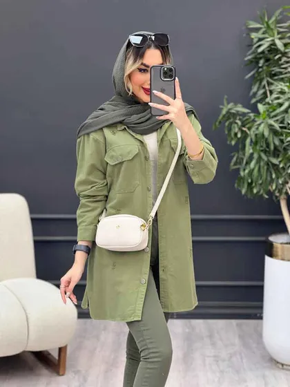مانتو کتان زاپ‌دار دو جیب پاکتی