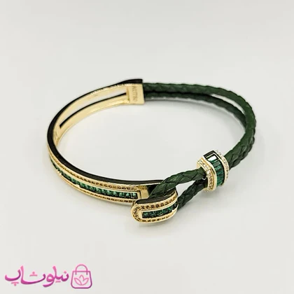 دستبند زنانه بولگاری مدل چرم استیل سبز طلایی کیفیت مستر کد 1600