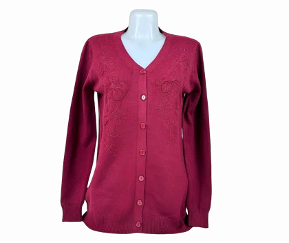 کاردیگان زنانه طرح گل‌دوزی ژاکت یقه هفت مجلسی (لبه موج‌دار)