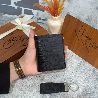 کیف پول چرم جیبی مردانه مدل 3 لت لیزارد مشکی