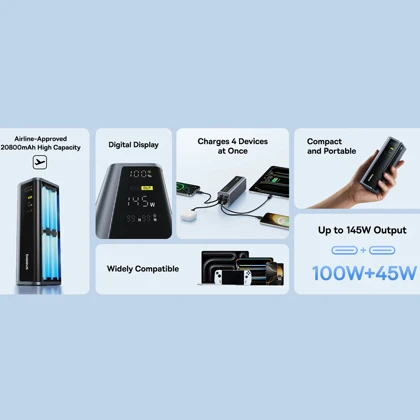 پاور بانک فست‌شارژ 20800 تایپ‌سی و USB توان 145 وات بیسوس Baseus PPAP-20E5/P10082109813-00 با کابل دوسر تایپ سی