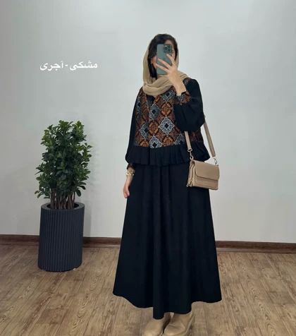 ست پیراهن مانتویی به همراه وست سوزندوزی شده