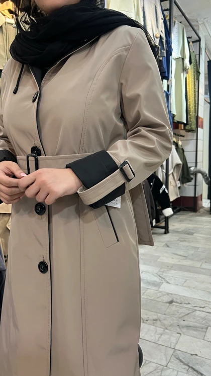 بارانی بلند زنانه مدل دو رنگ جنس سانتانا گرم بالا