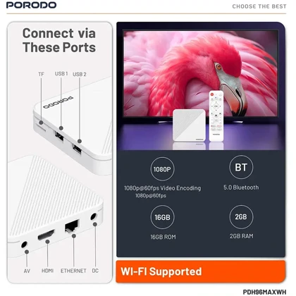 اندروید باکس پورودو Porodo مدل PDH96MAXWH با پخش 4K
