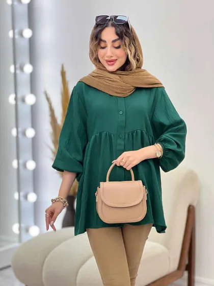 مانتو جلو دکمه کمر چین