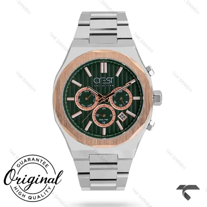 ساعت کرست مردانه 6284-2 دورنگ رزگلد صفحه سبز Crest-10906-G