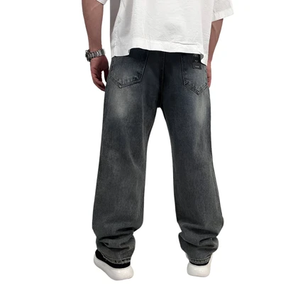 شلوار جین بگ مردانه طوسی شسته مدل ساده