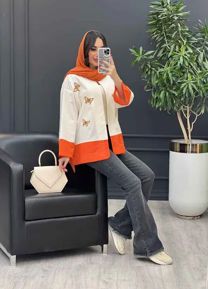 مانتو لینن ترکیبی طرح پروانه