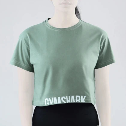 کراپ آستین کوتاه ورزشی زنانه جیم شارک مدل PB-4L1188 سبز آدامسی تیره