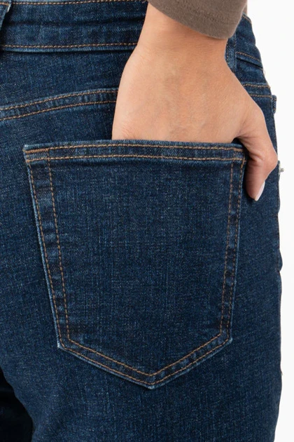 شلوار جین زنانه راسته کراپ(استریت)دمپا کات قد90 آبی تیره برفکی فلکس رویال جین