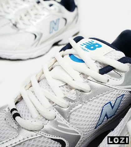 کفش کتانی مردانه و زنانه سفید نقره ای آبی NEW BALANCE 530