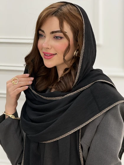 شال نخی پلیسه دورگان مشکی