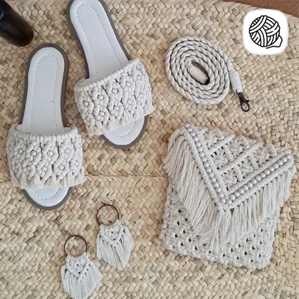 ست گوشواره،کیف و صندل مکرومه بافی مدل دایموند