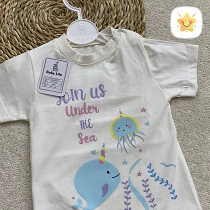 سرهمی نوزادی پنبه برند BABY LIFE هشت پا و نهنگ