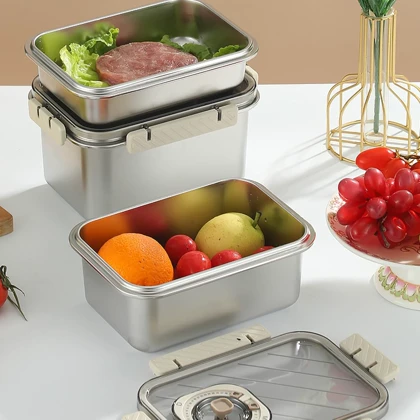 ظرف نگهدارنده غذا فریزری استیل مستطیل قفل دار