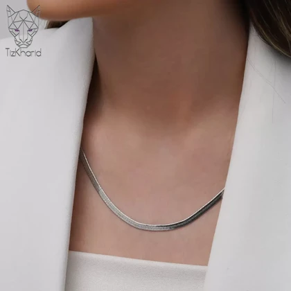 گردنبندهرینگبون پوست ماری استیل