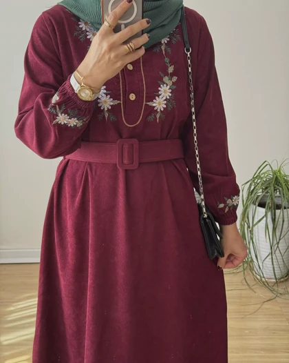 پیراهن مخمل کبریتی بابونه