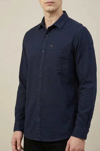 پیراهن مردانه سورمه ای آستین بلند نخ پنبه 516