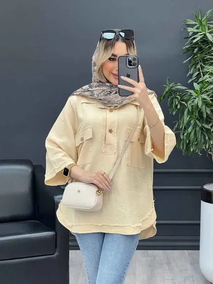 مانتو یقه دو دکمه دو جیب