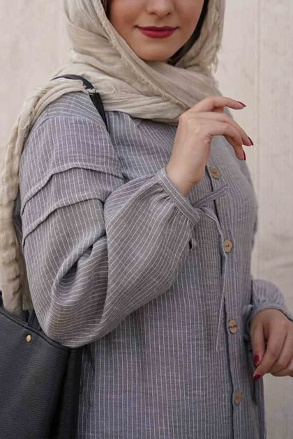 مانتو لینن زنانه نهال مانتو راه راه ترک با یقه مردانه کد 193