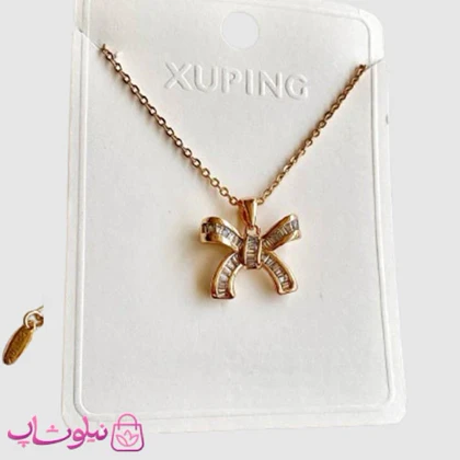 گردنبند دخترانه ژوپینگ مدل پاپیون نگین‌دار کد 3491