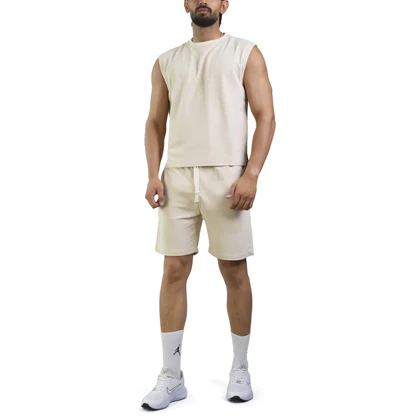 ست رکابی و شلوارک اسپرت بیسیک مدل GF-8301 کرم