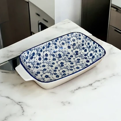 مرغ خوری دسته دار بزرگ دنی هوم طرح گل سرمه ای / BA23