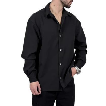 پیراهن آستین بلند مردانه مشکی مازراتی مدل ساده