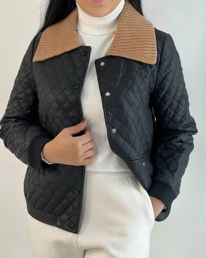 کاپشن چرم یقه بافت کد 5370