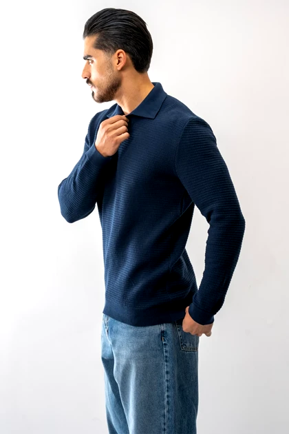 بافت آستین بلند یقه دار مردانه