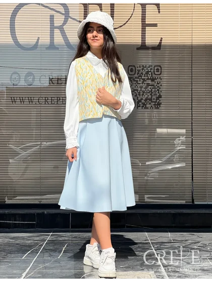 دامن نیم کلوش پیلی دار کرپ باربی