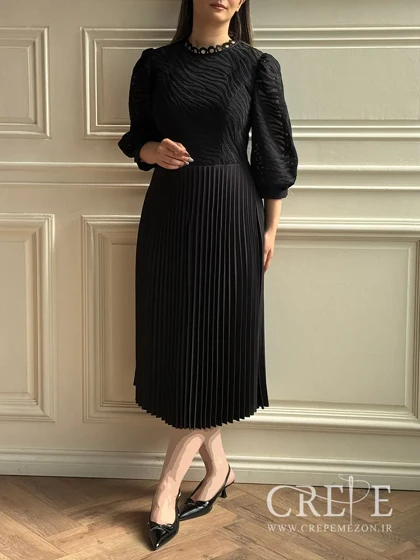 پیراهن گیپور طرحدار دامن پلیسه