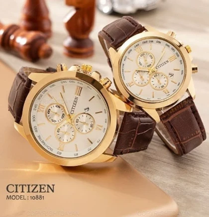 ست ساعت زنانه و مردانه سیتیزن یا رومانسون بندچرمی صفحه سفید تقویم دار