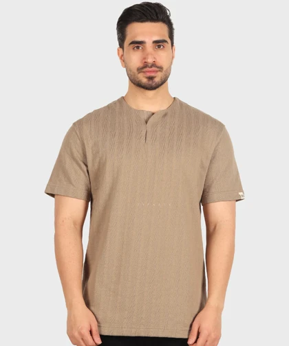 تیشرت یقه کوبایی ساده 4207