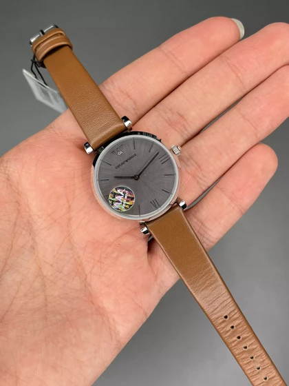 ساعت مچی امپریو آرمانی قهوه ای صفحه طوسی Emporio Armani