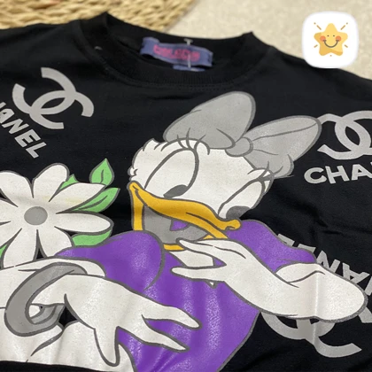 کراپ دخترانه مشکی پنبه طرح اردک 4 تا 14 سال