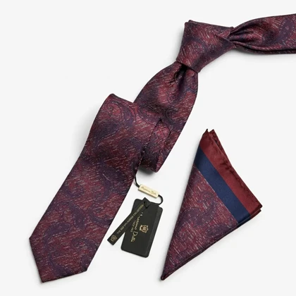 کراوات و پوشت دستدوز طرح جقه هاشوری برند Massimo Dutti