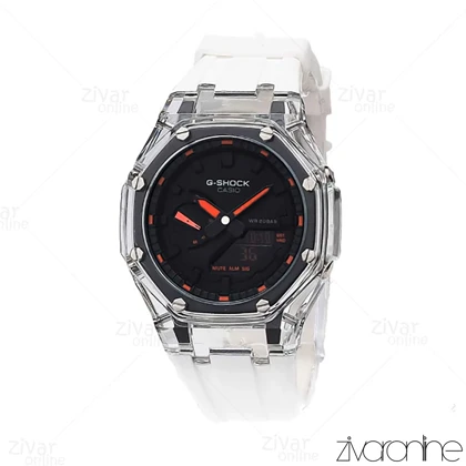 ساعت جی شاک GA2100 مردانه سفید شیشه ای ایندکس نارنجی 105850