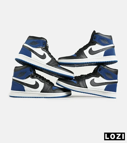 کفش کتانی مردانه و زنانه ساق‌دار مشکی آبی سفید NIKE jordan 1