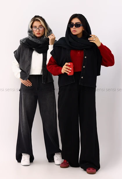 وست زنانه جین آستین بزرگ کد1006655