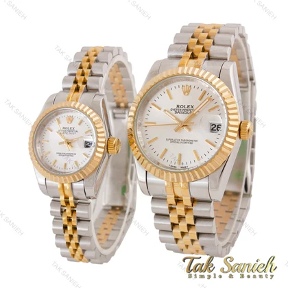 ساعت رولکس مردانه دورنگ طلایی خطی صفحه نقره ای Rolex-4729-G