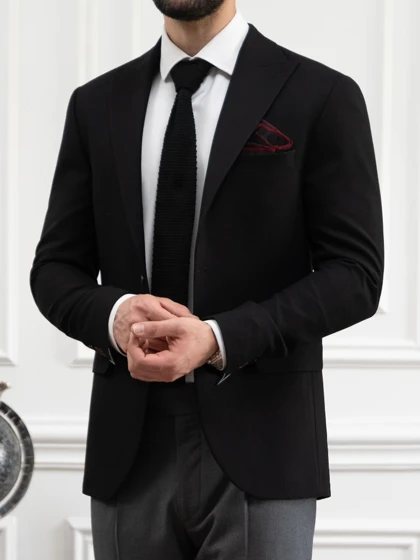 کت فاستونی مشکی (دو دکمه قهوه ای) c236