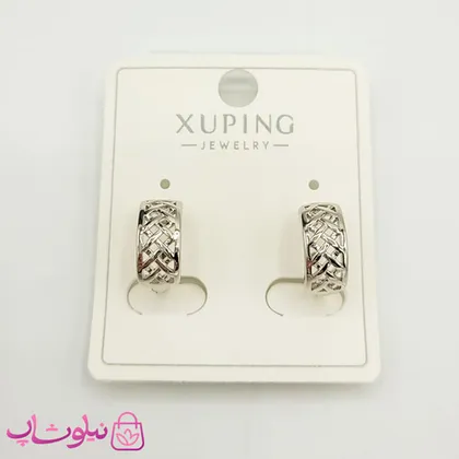 گوشواره حلقه‌ای پهن کوچک ژوپینگ نقره ای