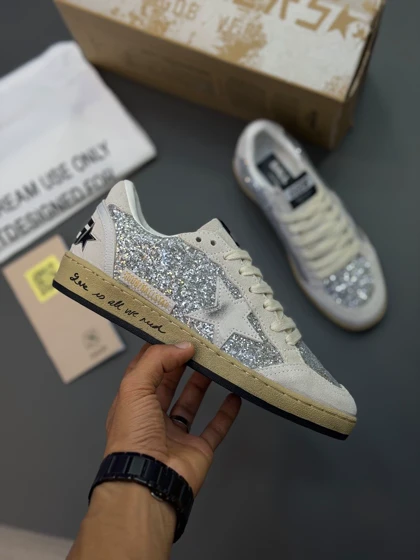 کتانی گلدن گوس بال استار نقره ایی براقGolden Goose Ball Star Silver Glitter