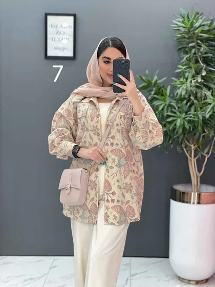 مانتو لینن طرح دار دو جیب پاکتی